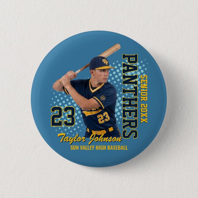 Senior Baseball Player Custom Photo Sports Team Button (Front)
