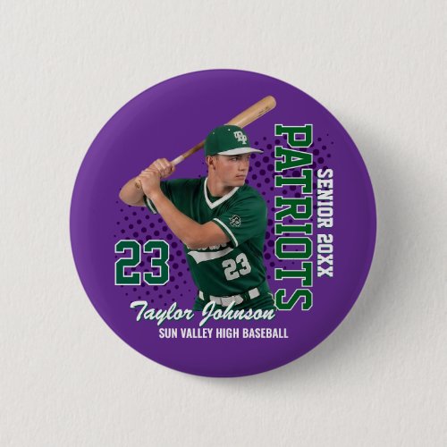 Senior Baseball Player Custom Photo Sports Team Button