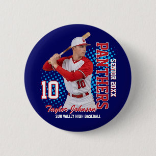 Senior Baseball Player Custom Photo Sports Team Button