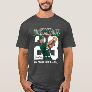Senior Baseball Player Number Custom Photo Green T-Shirt