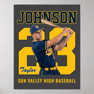 Senior Baseball Player Number Custom Photo Yellow Poster