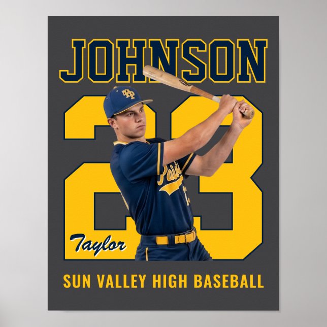 Senior Baseball Player Number Custom Photo Yellow Poster (Front)