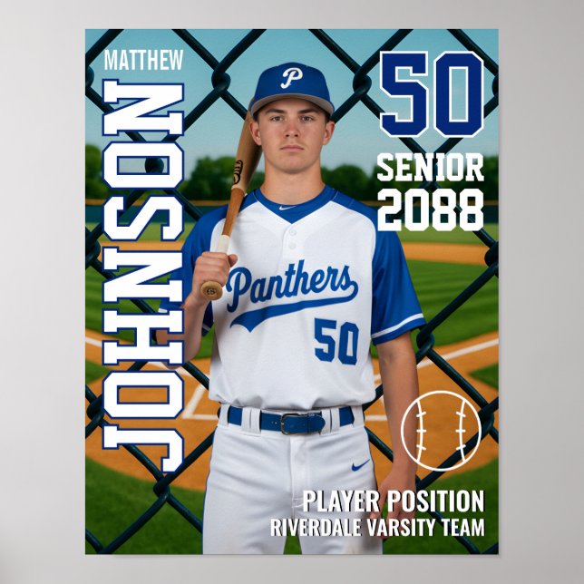 Senior Baseball Team Custom Photo Sports Poster (Front)