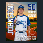 Senior Baseball Team MVP Player Photo Sports Poster<br><div class="desc">Personalized senior sports poster for athlete and sports player. This customizable design template is perfect for homecoming sports event, senior night, sports award banquet or graduation party décor for your athlete son, daughter or student. It's a great way to display player portrait and memories from their sports games. The design...</div>