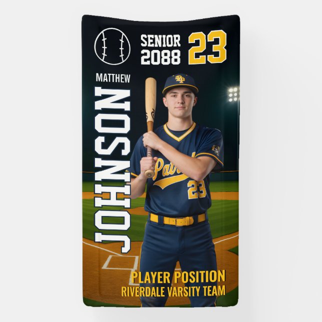 Senior Baseball Team Player Custom Portrait Photo Banner (Vertical)