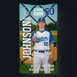 Senior Baseball Team Player Customize Sports Photo Banner<br><div class="desc">Personalized senior sports banner for athlete and sports player. This customizable design template is perfect for homecoming sports event, senior night, sports award banquet or graduation party décor for your athlete son, daughter or student. It's a great way to display player portrait and memories from their sports games. The design...</div>