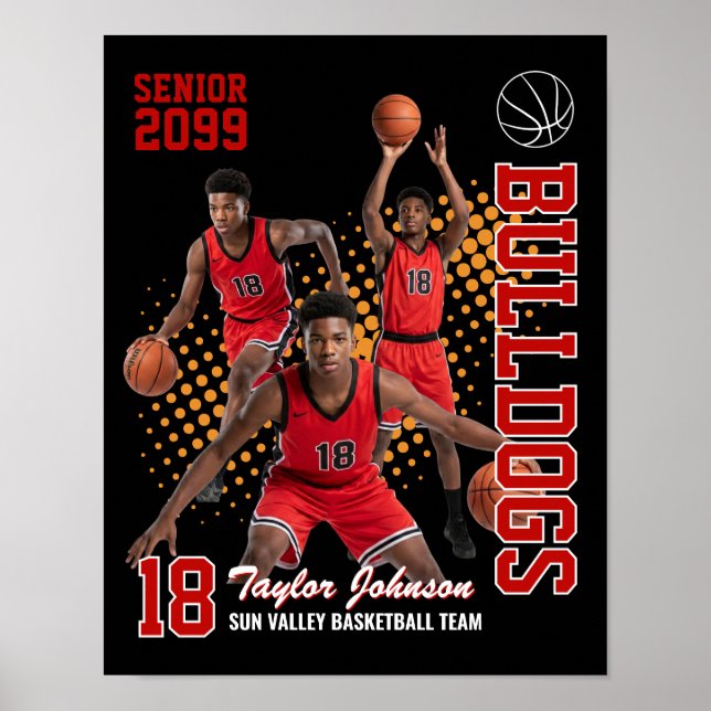 Senior Basketball Player Custom Photo Collage Red Poster (Front)