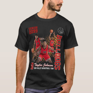 Senior Basketball Player Custom Photo Collage Red T-Shirt