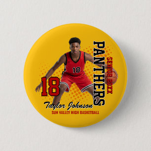 Senior Basketball Player Custom Photo Sports Team Button