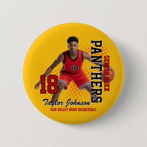 Senior Basketball Player Custom Photo Sports Team Button
