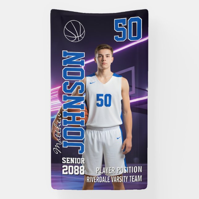 Senior Basketball Player Custom Sports Photo Banner (Vertical)
