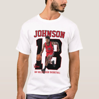 Senior Basketball Player Number Custom Photo Red T-Shirt