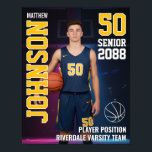 Senior Basketball Player Sports Team Photo Poster<br><div class="desc">Personalized senior sports poster for athlete and sports player. This customizable design template is perfect for homecoming sports event, senior night, sports award banquet or graduation party décor for your athlete son, daughter or student. It's a great way to display player portrait and memories from their sports games. The design...</div>