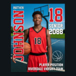 Senior Basketball Player Team Photo Gift Sports Poster<br><div class="desc">Personalized senior sports poster for athlete and sports player. This customizable design template is perfect for homecoming sports event, senior night, sports award banquet or graduation party décor for your athlete son, daughter or student. It's a great way to display player portrait and memories from their sports games. The design...</div>