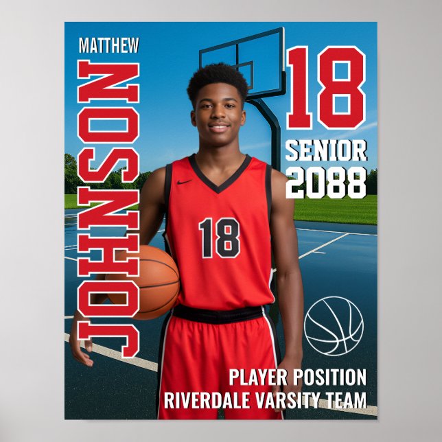 Senior Basketball Player Team Photo Gift Sports Poster (Front)