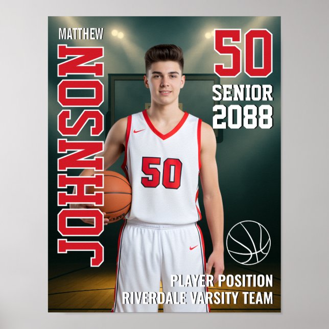 Senior Basketball Team Player Photo Gift Sports Poster (Front)