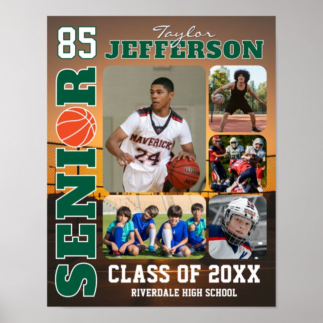 Senior Basketball Team Sports Player Photo Collage Poster (Front)