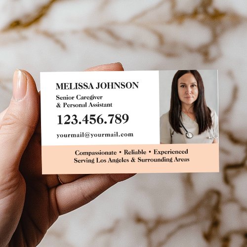Senior Caregiver Elderly Care BLUSH PHOTO Business Card