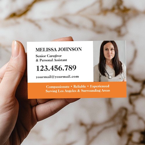 Senior Caregiver Elderly Care ORANGE PHOTO Business Card