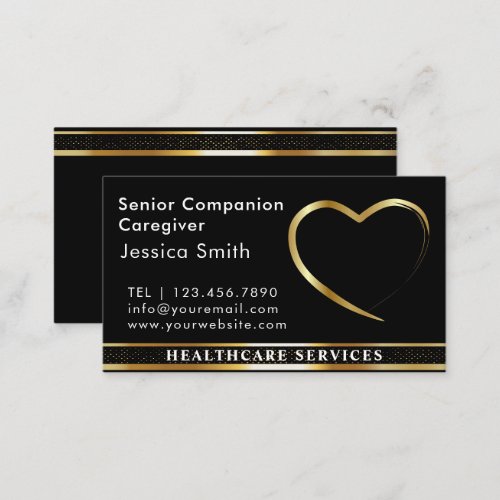 Senior Caregiver Golden Heart Design Business Card