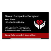 Senior Caregiver Heart And Hands Design Business Card Magnet (Front)