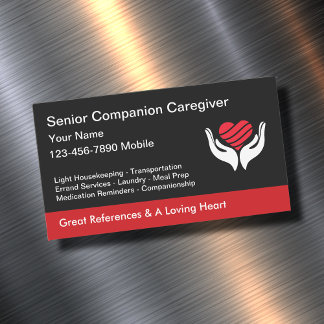 Senior Caregiver Heart And Hands Design Business Card Magnet