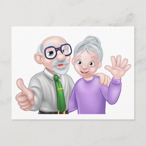 Senior Cartoon Couple Postcard