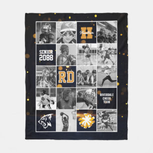 Senior Cheer Team Custom Photo Black Gold Fleece Blanket