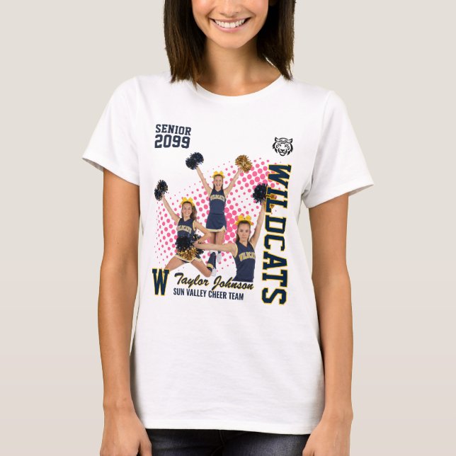 Senior Cheer Team Custom Photo Collage Blue T-Shirt (Front)
