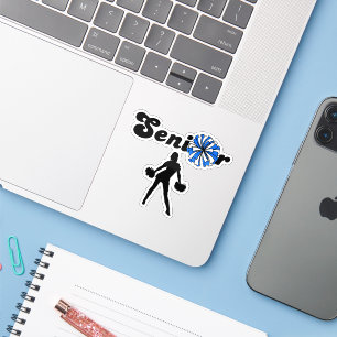 Senior Cheerleader Blue & White Pom Poms Sticker
