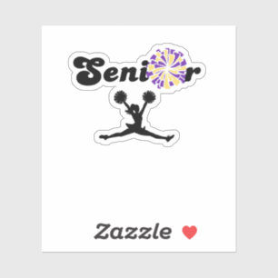 Senior Cheerleader Purple & Yellow Pom Poms Sticker