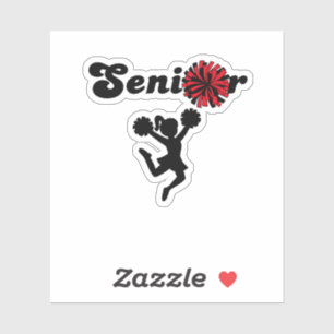 Senior Cheerleader Red & Black Pom Poms Sticker