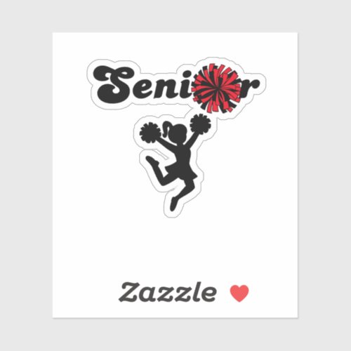 Senior Cheerleader Red & Black Pom Poms Sticker