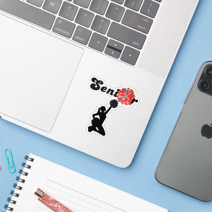 Senior Cheerleader Red Gray Pom Poms Sticker