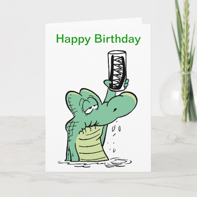 Senior Citizen Crocodile Birthday Cartoon Card (Front)
