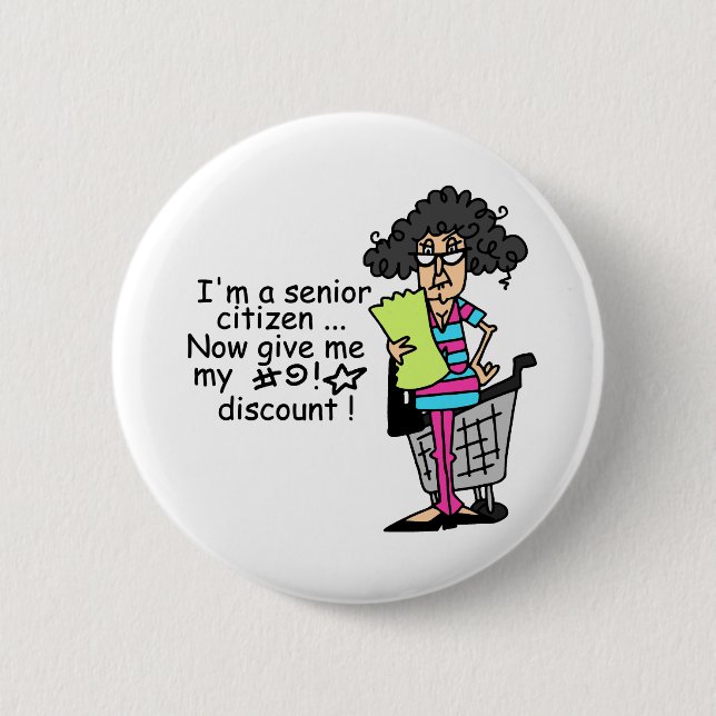Senior Citizen Discount Pinback Button (Front)