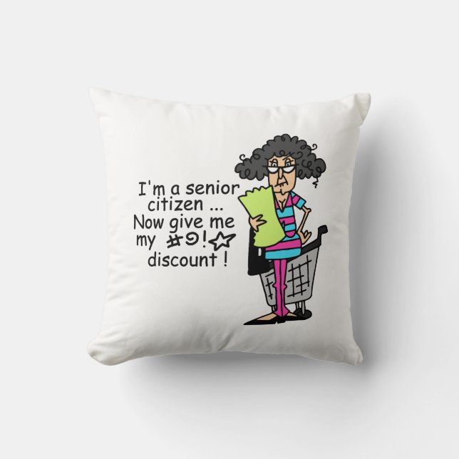 Senior Citizen Discount Throw Pillow (Front)
