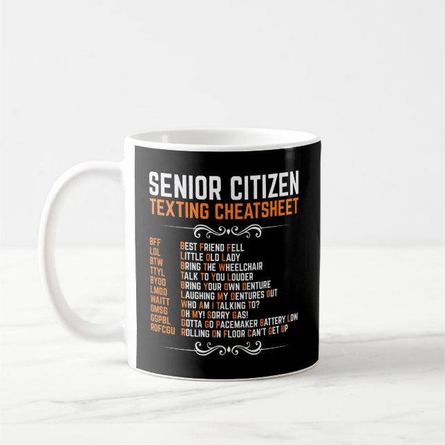 Senior Citizen'S Texting Code Cheatsheet Grandpa Coffee Mug (Left)