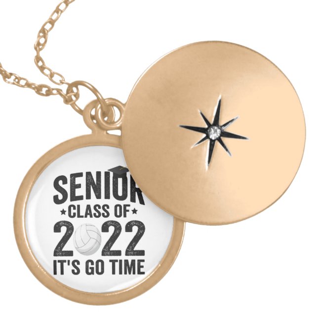 Senior Class of 2022 It's Go Time Funny Volleyball Gold Plated Necklace (Front)