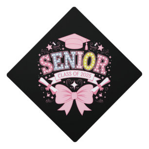 Senior Class Of 2025 Graduation Pink Coquette Bow Cap Topper