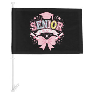 Senior Class Of 2025 Graduation Pink Coquette Bow Car Flag