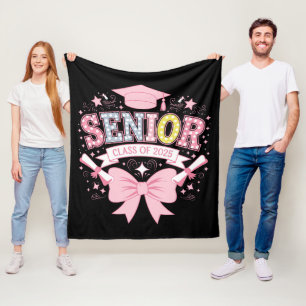 Senior Class Of 2025 Graduation Pink Coquette Bow Fleece Blanket