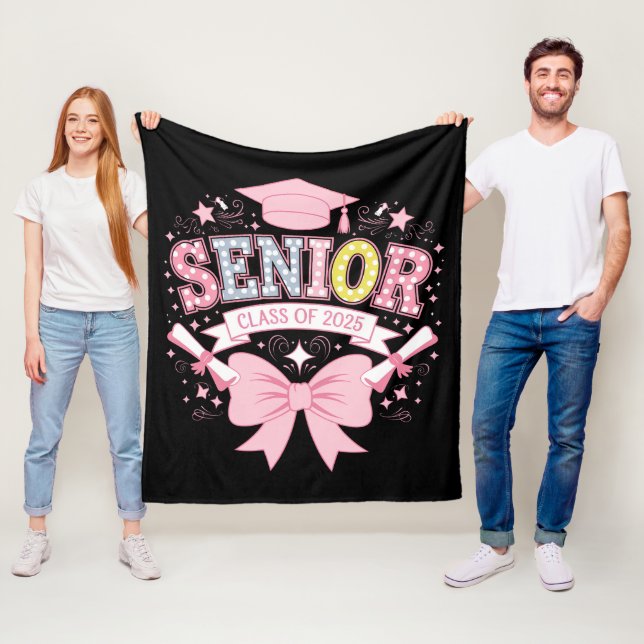 Senior Class Of 2025 Graduation Pink Coquette Bow Fleece Blanket (In Situ)