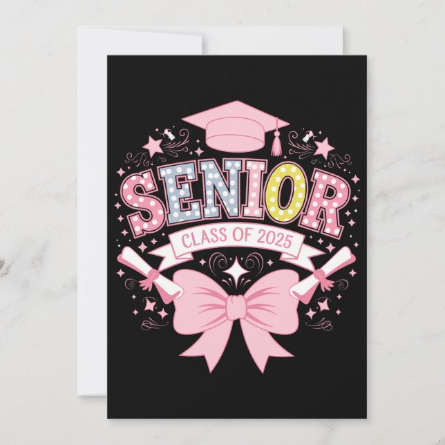 Senior Class Of 2025 Graduation Pink Coquette Bow Invitation (Front)
