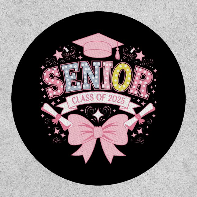 Senior Class Of 2025 Graduation Pink Coquette Bow Patch (Front)