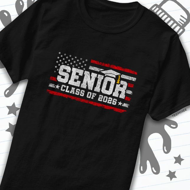 Senior Class of 2026 American Flag Graduation T-Shirt (Creator Uploaded)