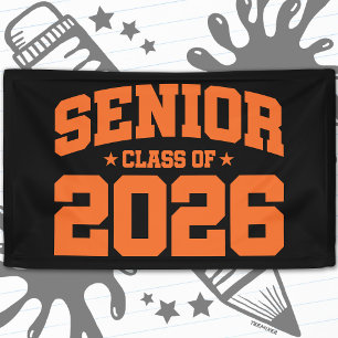 Senior Class of 2026 Black Orange Graduation Bold Banner