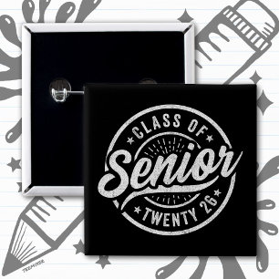 Senior Class of 2026 Cool Vintage Badge Graduation Button
