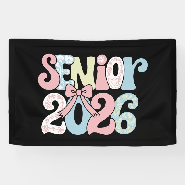 Senior Class Of 2026 Floral Bow Graduation 26 Grad Banner (Horizontal)