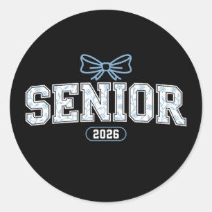 Senior Class Of 2026 Graduation Blue Floral Bow Classic Round Sticker